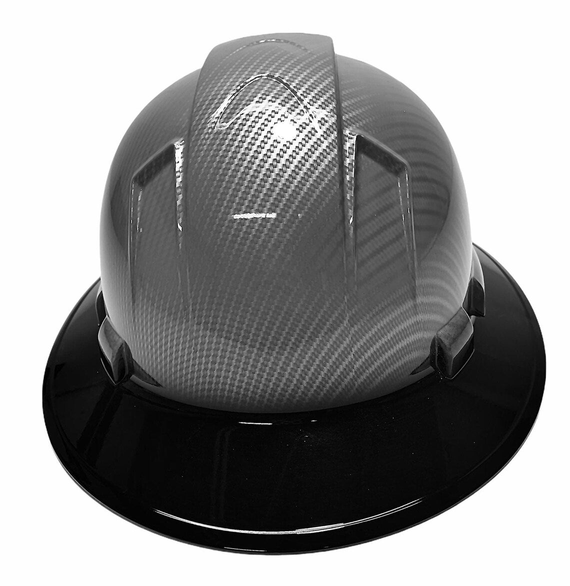 Custom Hard Hat Silver Carbon Fiber Hydro Dipped With Black Rim Full Brim Ridgeline