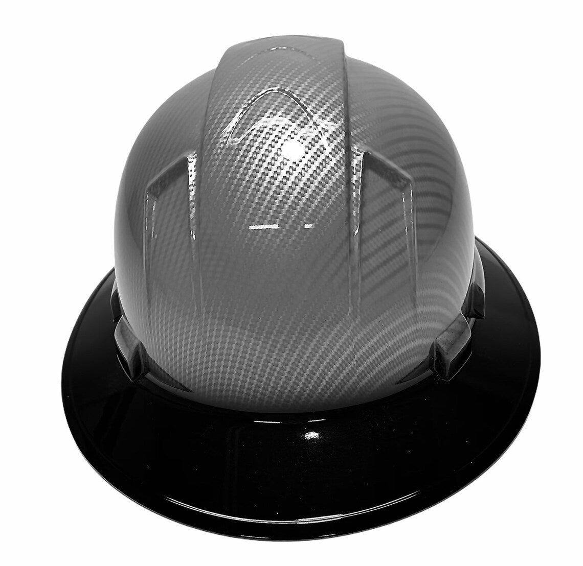 Custom Hard Hat Silver Carbon Fiber Hydro Dipped With Black Rim Full Brim Ridgeline