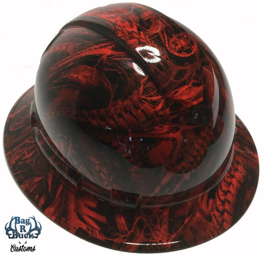 Custom Hard Hat Ridgeline Full Brim Red Bio Mechanical