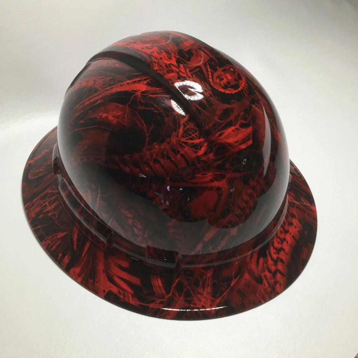 Custom Hard Hat Ridgeline Full Brim Red Bio Mechanical