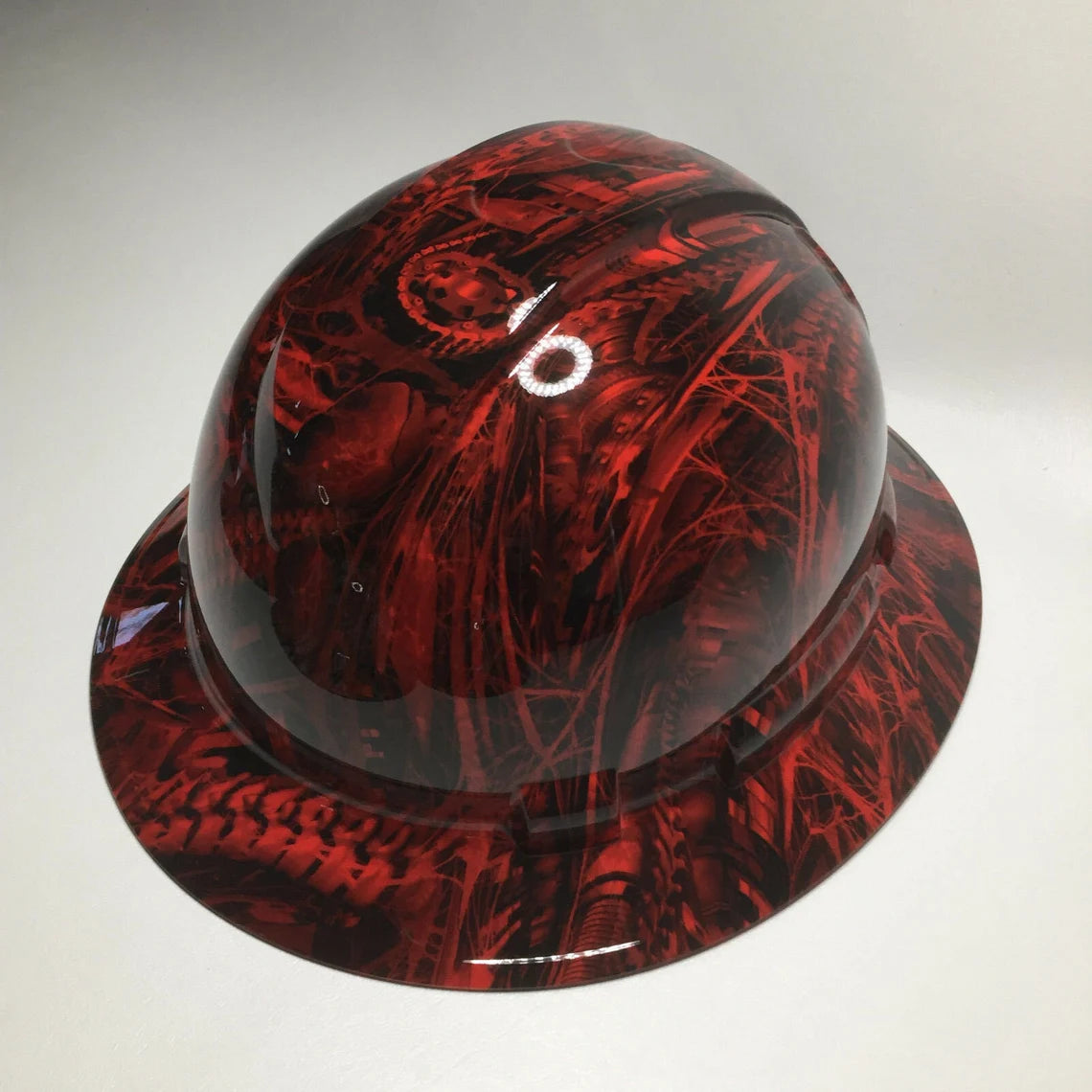 Custom Hard Hat Ridgeline Full Brim Red Bio Mechanical