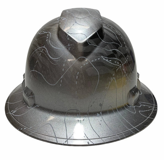 Custom Hard Hat Silver Metallic Midnight American Flag Black Ops Hydro Dipped Full Brim Vented Ridgeline