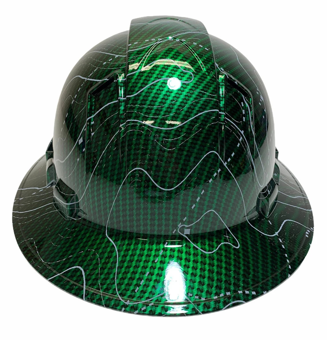 Custom Hard Hat Vented Green Kandy Carbon Fiber Black Ops Hydro Dipped Full Brim Ridgeline