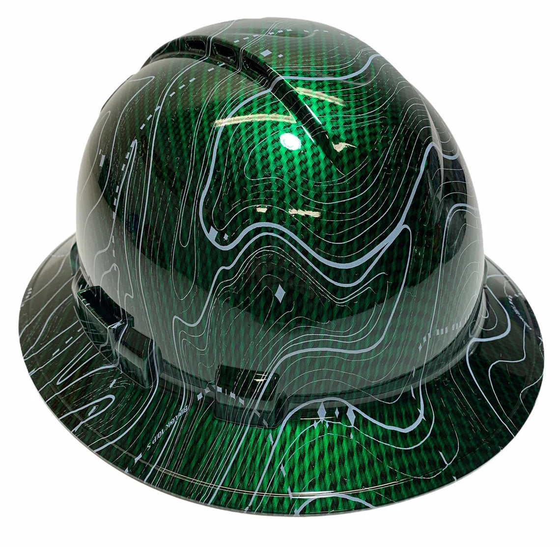 Custom Hard Hat Vented Green Kandy Carbon Fiber Black Ops Hydro Dipped Full Brim Ridgeline