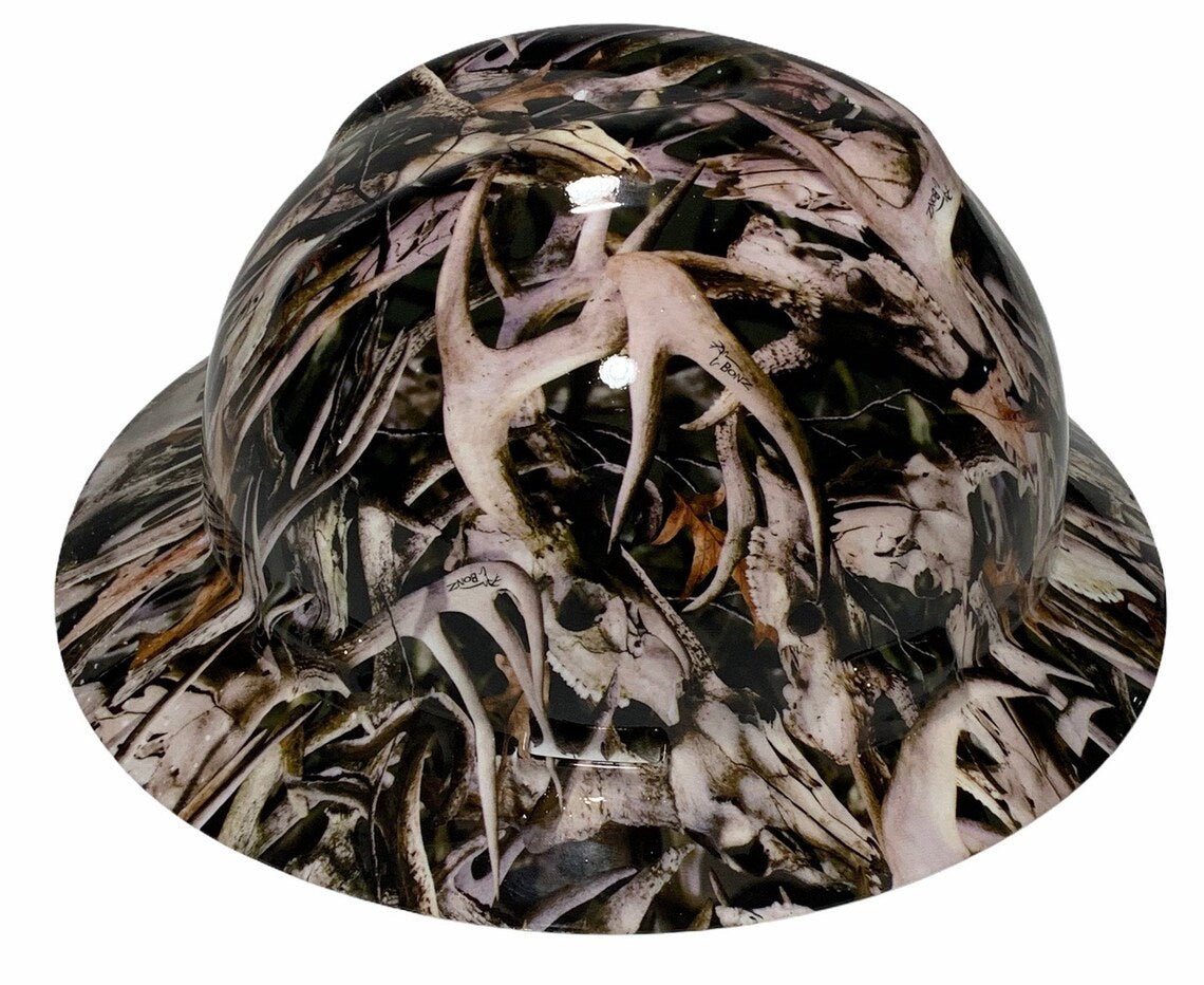 Custom Hard Hat Black Bonz Camo Hydro Dipped Full Brim MSA VGard