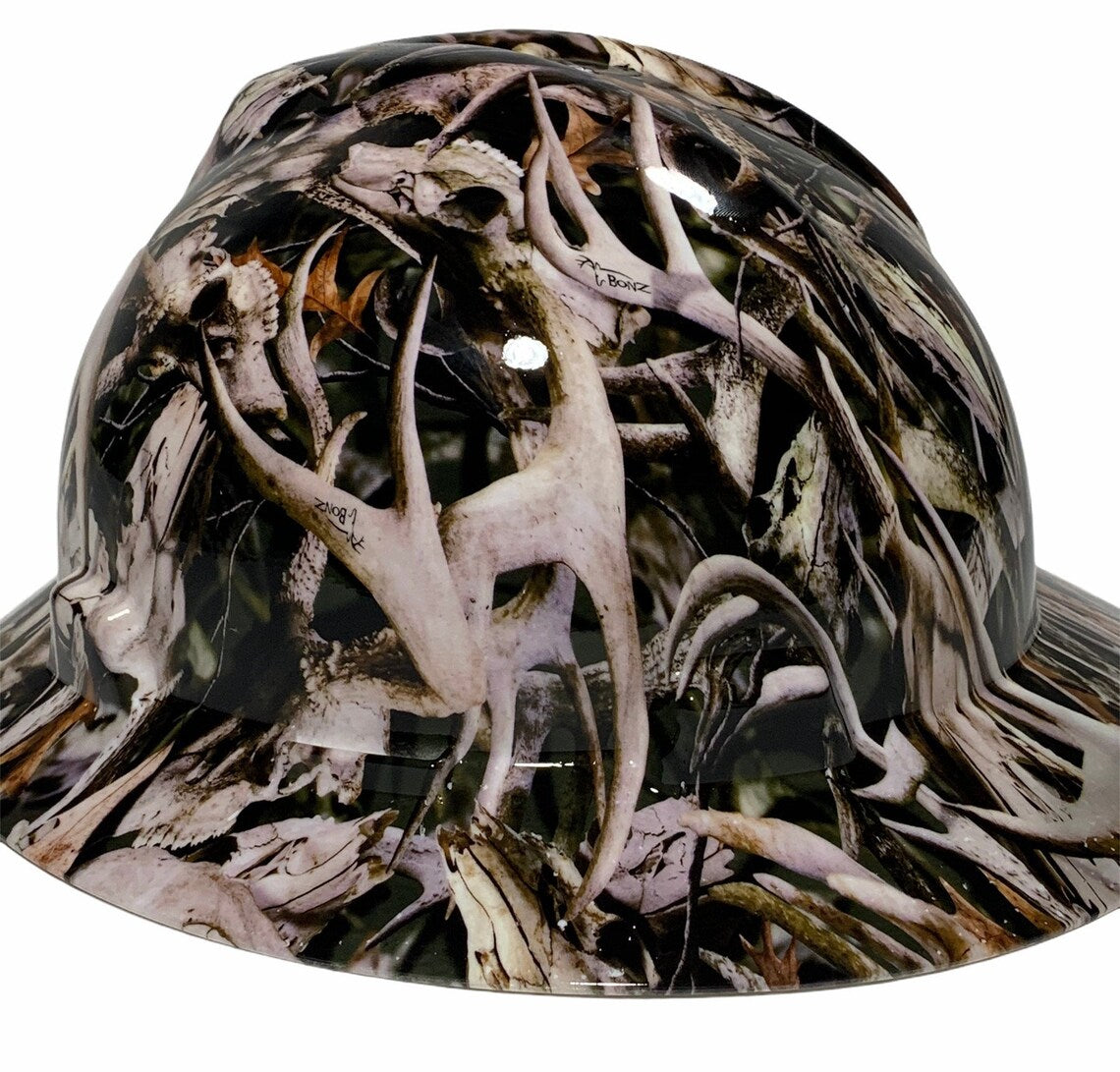 Custom Hard Hat Black Bonz Camo Hydro Dipped Full Brim MSA VGard