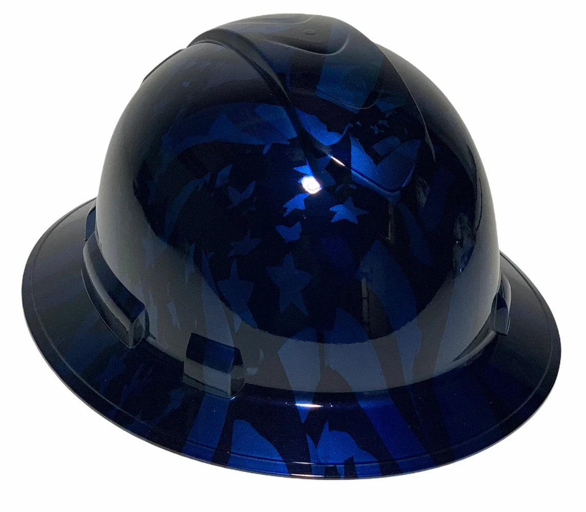 Hydro Dipped Hard Hat Ridgeline Full Brim Custom Blue Translucent American Flags