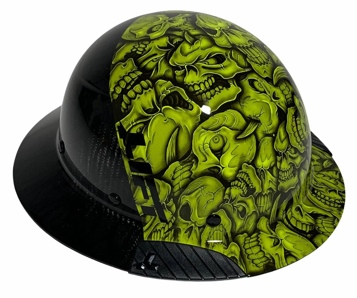 Custom Hydro Dipped Black and Green Insanity Skulls Lift DAX Fifty 50 HDF50C-19HC Carbon Fiber Full Brim Hard Hat