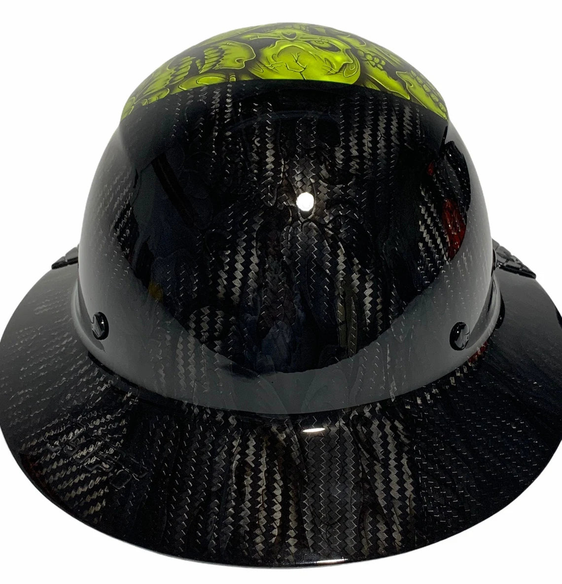 Custom Hydro Dipped Black and Green Insanity Skulls Lift DAX Fifty 50 HDF50C-19HC Carbon Fiber Full Brim Hard Hat