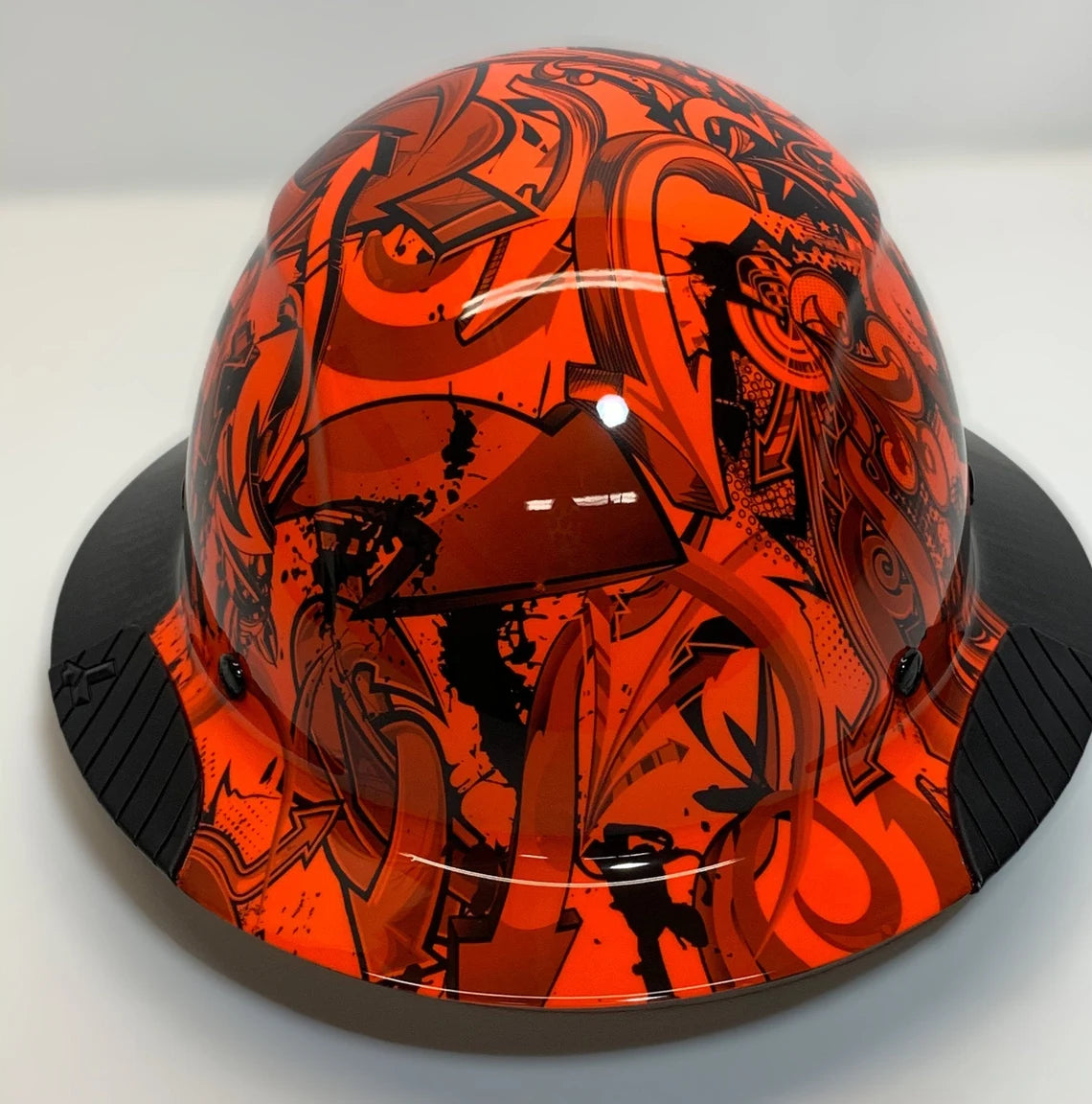 Custom Hydro Dipped Black and Orange Graffiti Lift DAX Fifty 50 Carbon Fiber HDF50C-19OC Full Brim Hard Hat