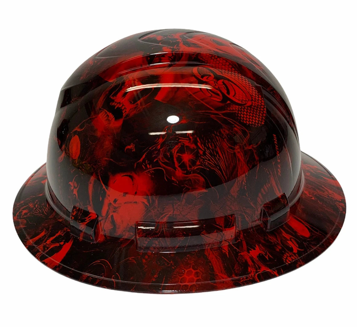 Hydro Dipped Hard Hat Ridgeline Full Brim Custom Red Bio Death