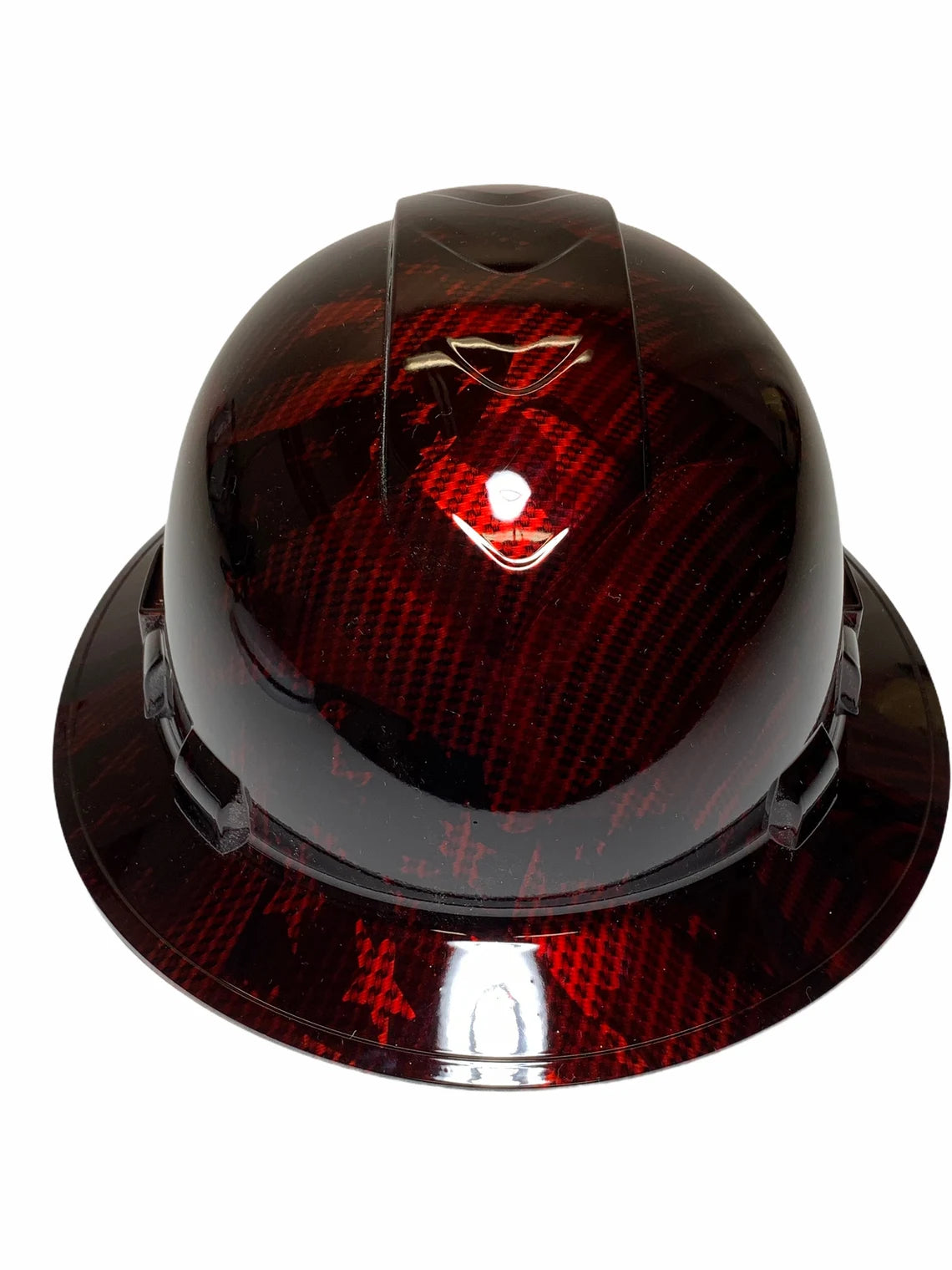 Custom Hydro Dipped Kandy Red Carbon Fiber American Flags Ridgeline Full Brim Vented Hard Hat