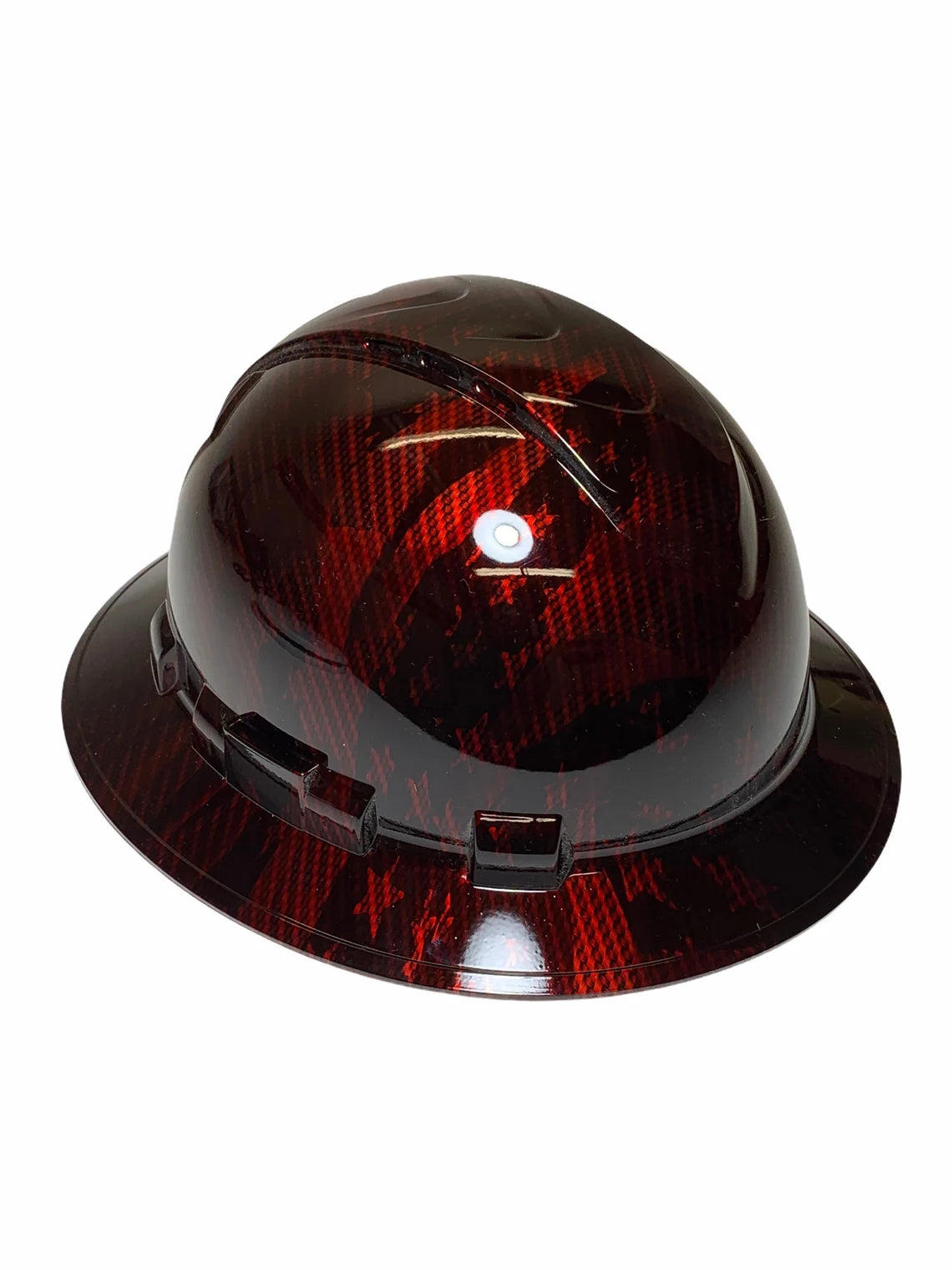 Custom Hydro Dipped Kandy Red Carbon Fiber American Flags Ridgeline Full Brim Vented Hard Hat