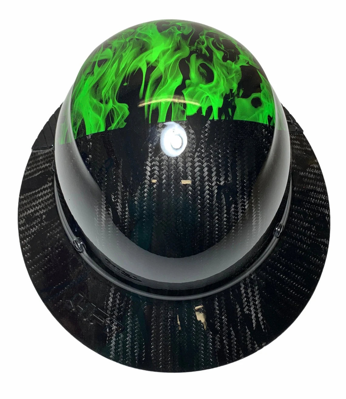 Custom Hydro Dipped Black and Green Flames Lift DAX Fifty 50 Carbon Fiber HDF50C-19OC Full Brim Hard Hat