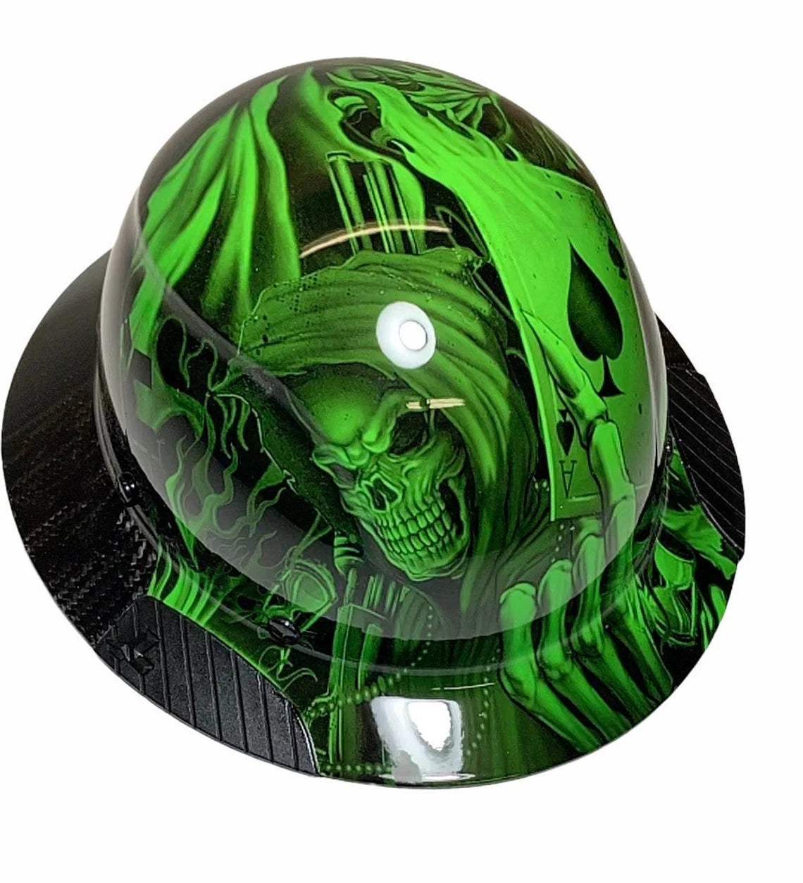 Custom Hydro Dipped Black and Green Ace of Skulls Lift DAX Fifty 50 Carbon Fiber HDF50C-19OC Full Brim Hard Hat