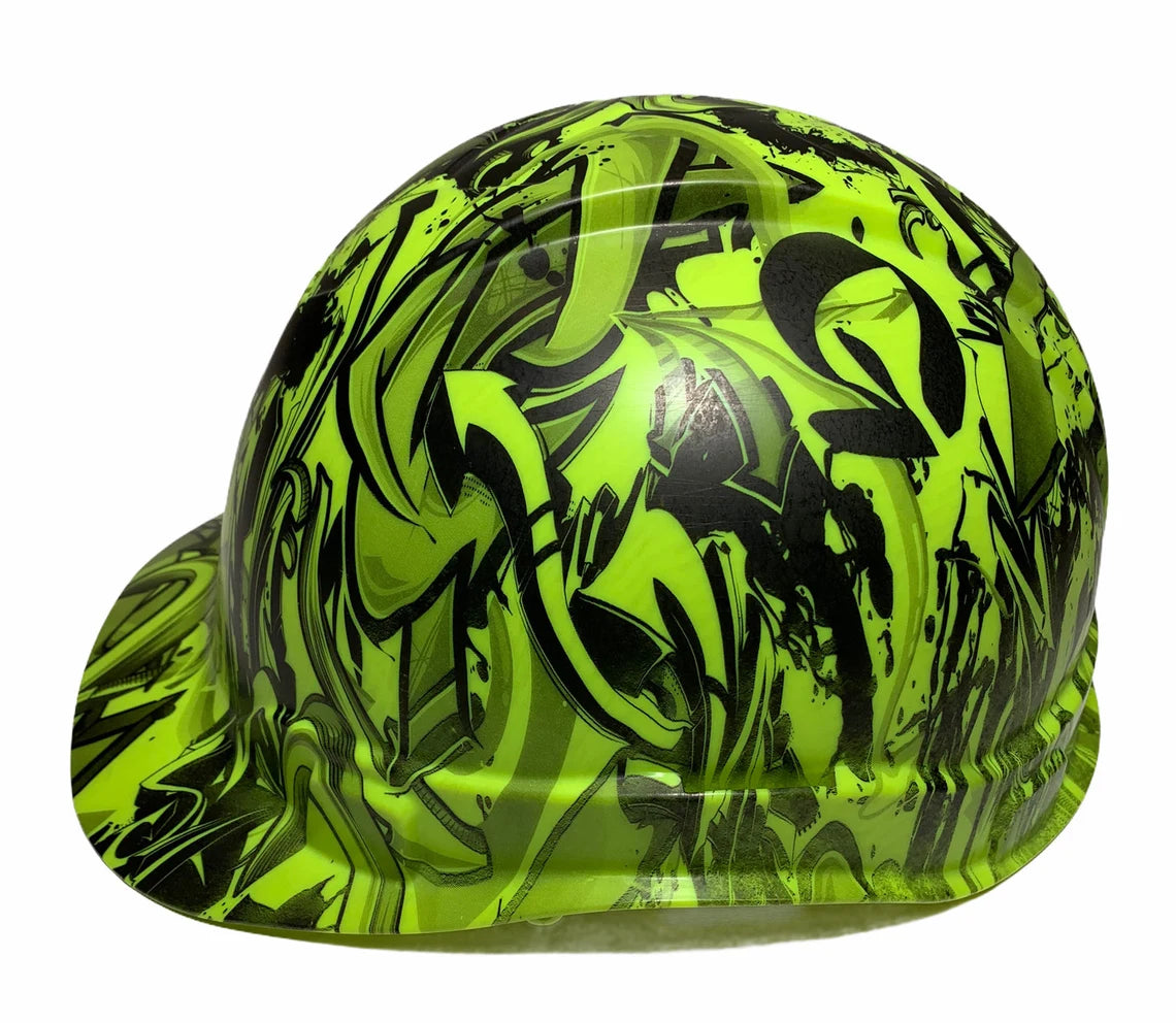 Custom Hydro Dipped HiVis Green Graffiti Ridgeline Cap Style Hard Hat