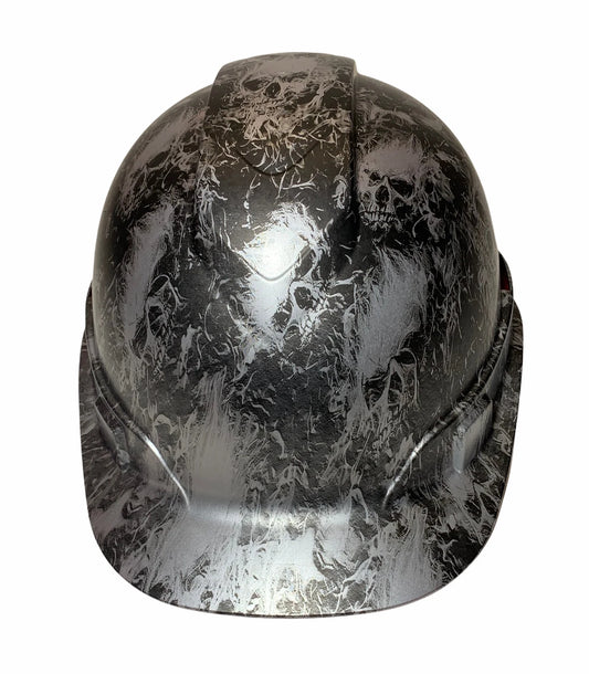 Hard Hat Ridgeline Cap Style Custom Silver Metallic Small Flaming Skulls