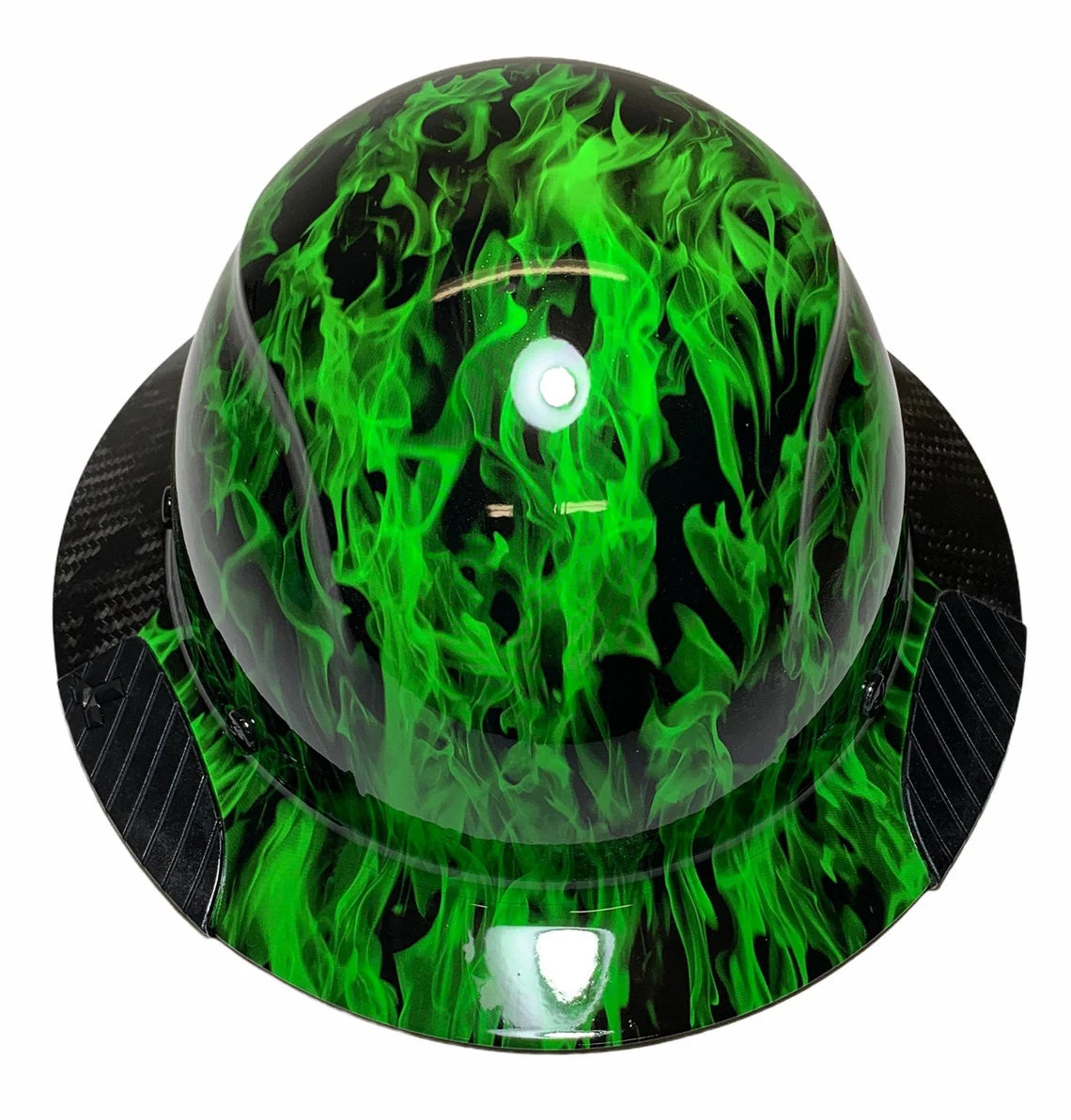 Custom Hydro Dipped Black and Green Flames Lift DAX Fifty 50 Carbon Fiber HDF50C-19OC Full Brim Hard Hat