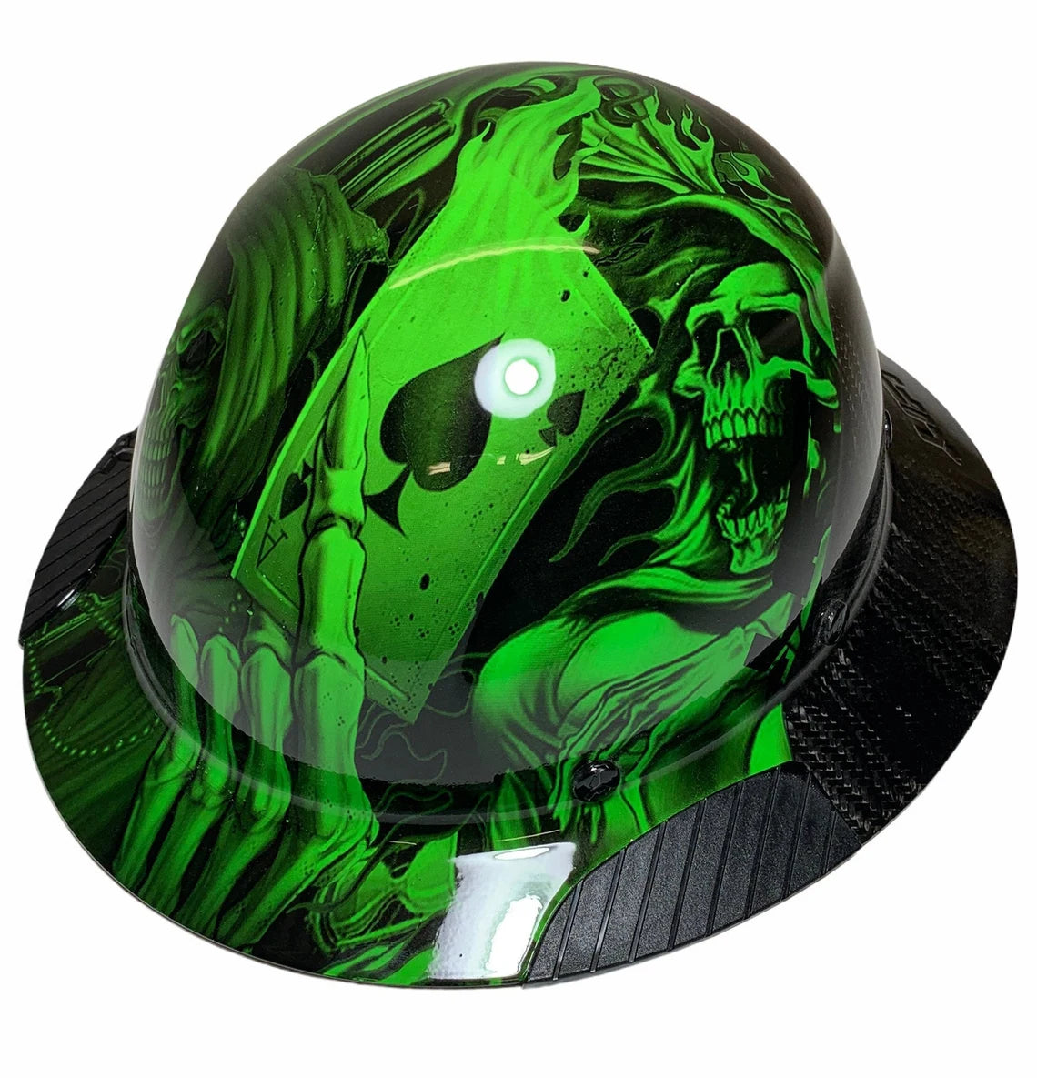 Custom Hydro Dipped Black and Green Ace of Skulls Lift DAX Fifty 50 Carbon Fiber HDF50C-19OC Full Brim Hard Hat