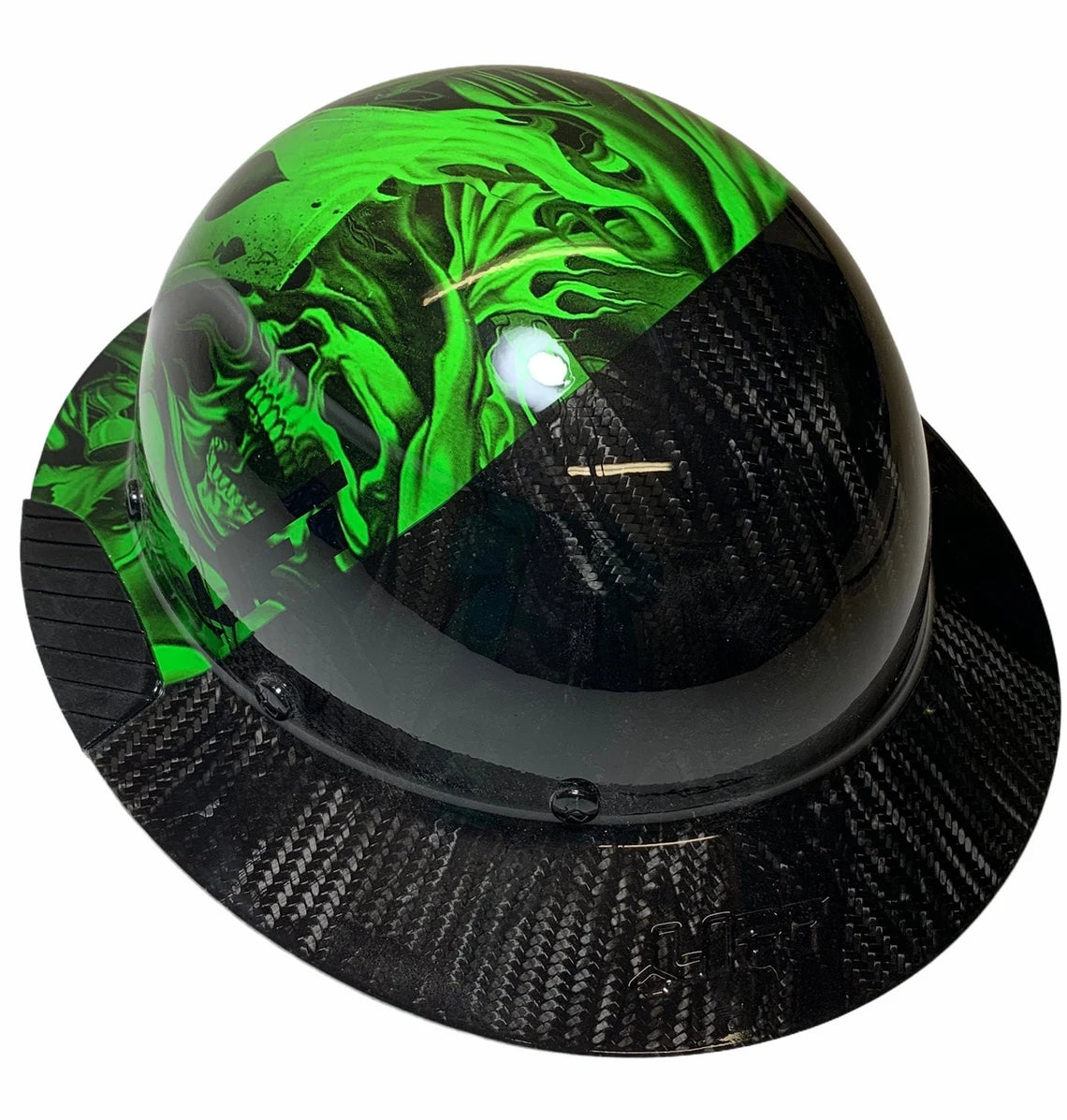 Custom Hydro Dipped Black and Green Ace of Skulls Lift DAX Fifty 50 Carbon Fiber HDF50C-19OC Full Brim Hard Hat