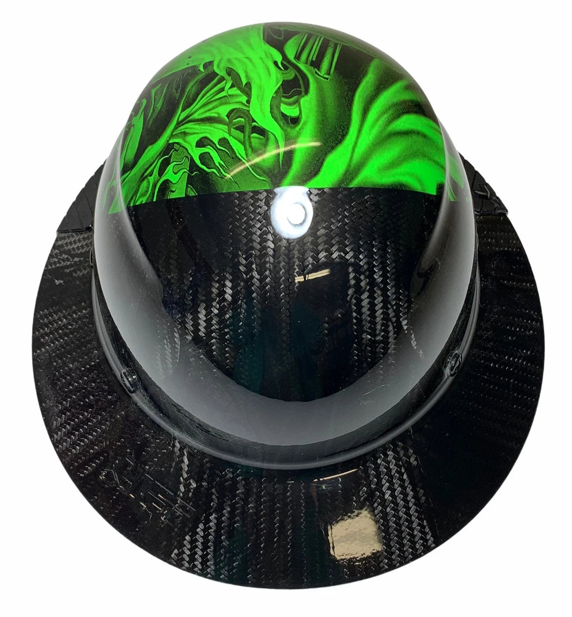 Custom Hydro Dipped Black and Green Ace of Skulls Lift DAX Fifty 50 Carbon Fiber HDF50C-19OC Full Brim Hard Hat