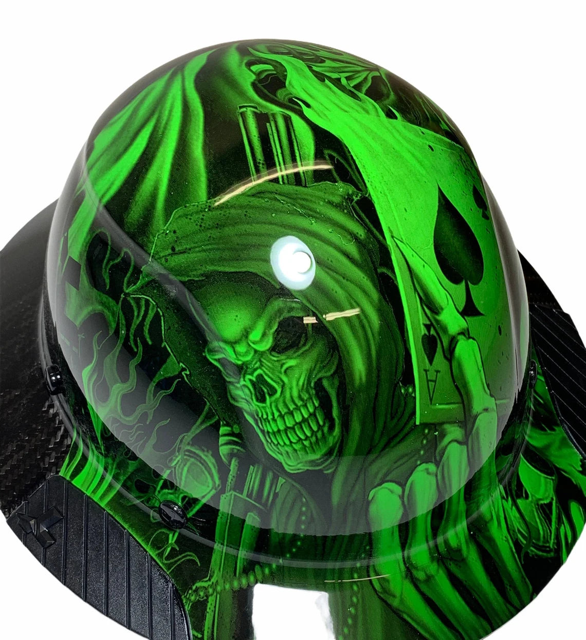 Custom Hydro Dipped Black and Green Ace of Skulls Lift DAX Fifty 50 Carbon Fiber HDF50C-19OC Full Brim Hard Hat