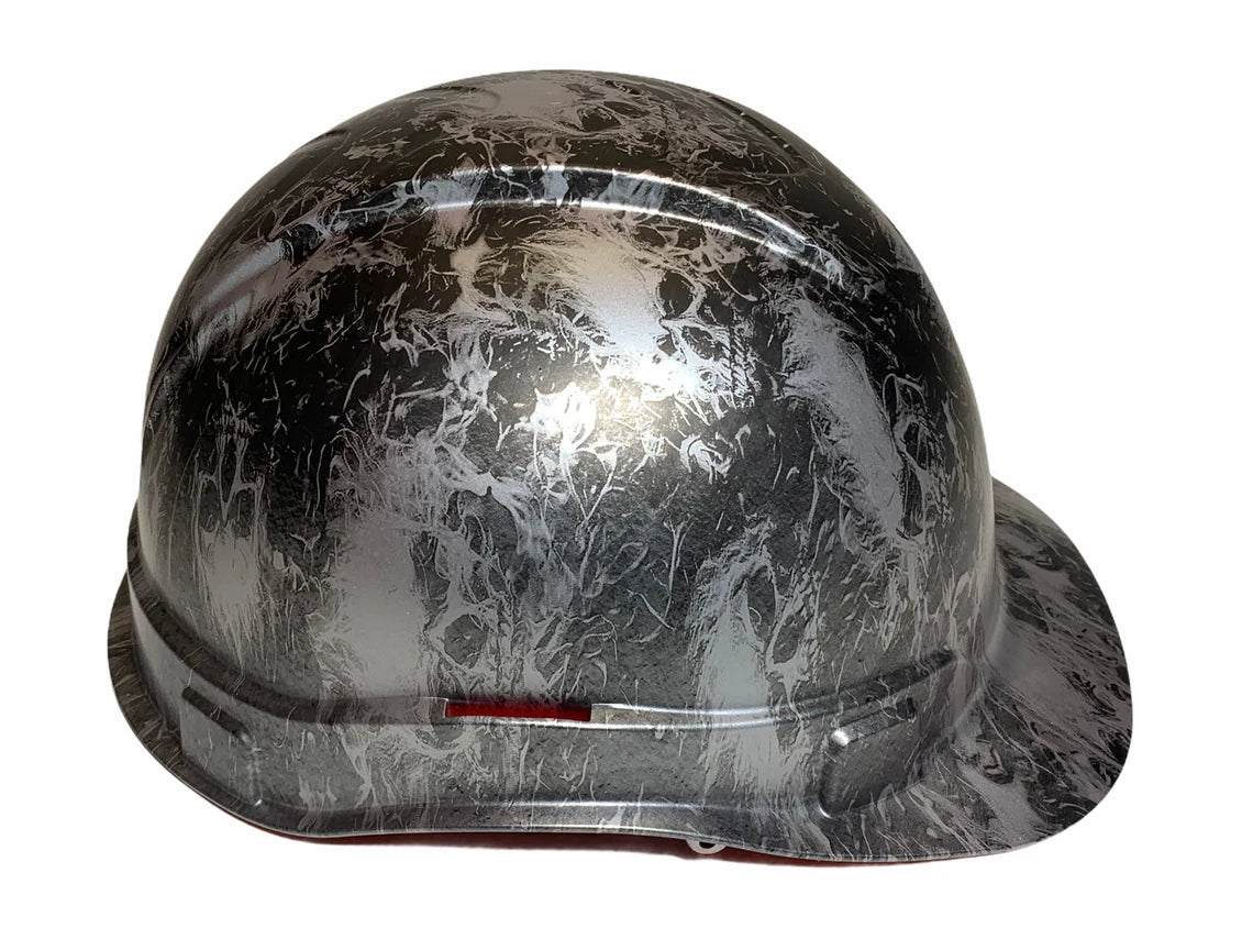 Hard Hat Ridgeline Cap Style Custom Silver Metallic Small Flaming Skulls