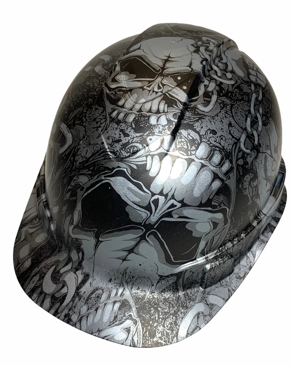 Hard Hat Ridgeline Cap Style Custom Silver Metallic Gnarly Chains and Skulls