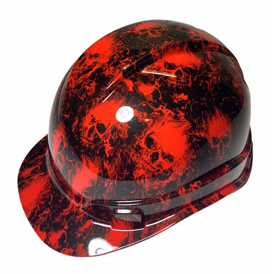 Hard Hat Ridgeline Cap Style Custom Red Small Flaming Skulls