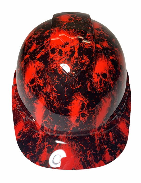 Hard Hat Ridgeline Cap Style Custom Red Small Flaming Skulls