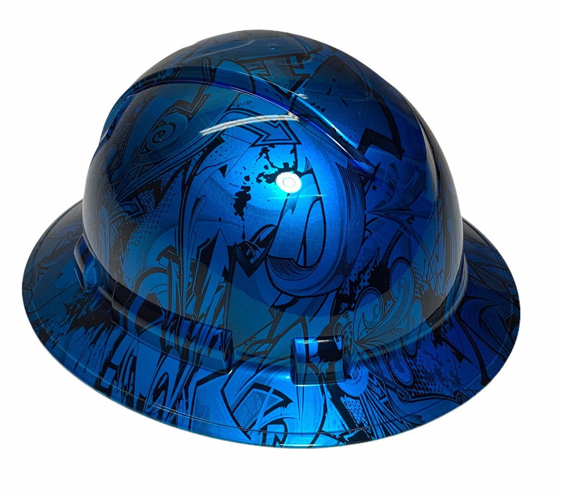 Custom Hard Hat Ridgeline Full Brim Light Kandy Blue Graffiti