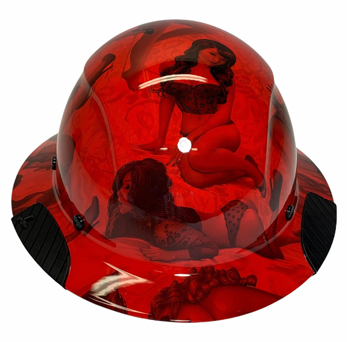 Custom Hydro Dip Red Pin Up Girls Lift Fiber Resin Full Brim Hard Hat