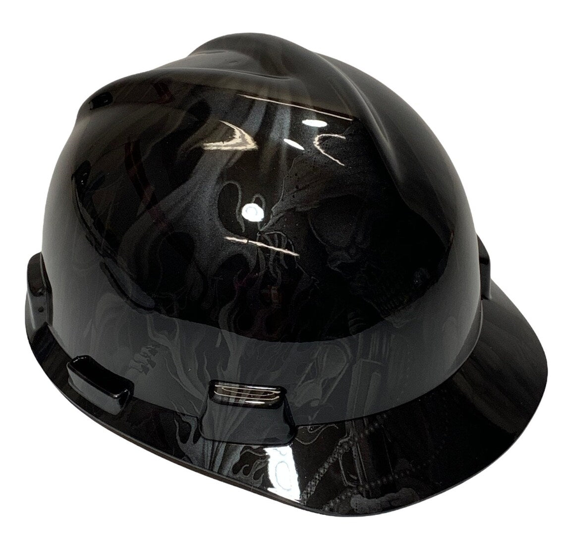 Custom Hard Hat Metallic Graphite Ace of Skulls MSA VGard Cap Style