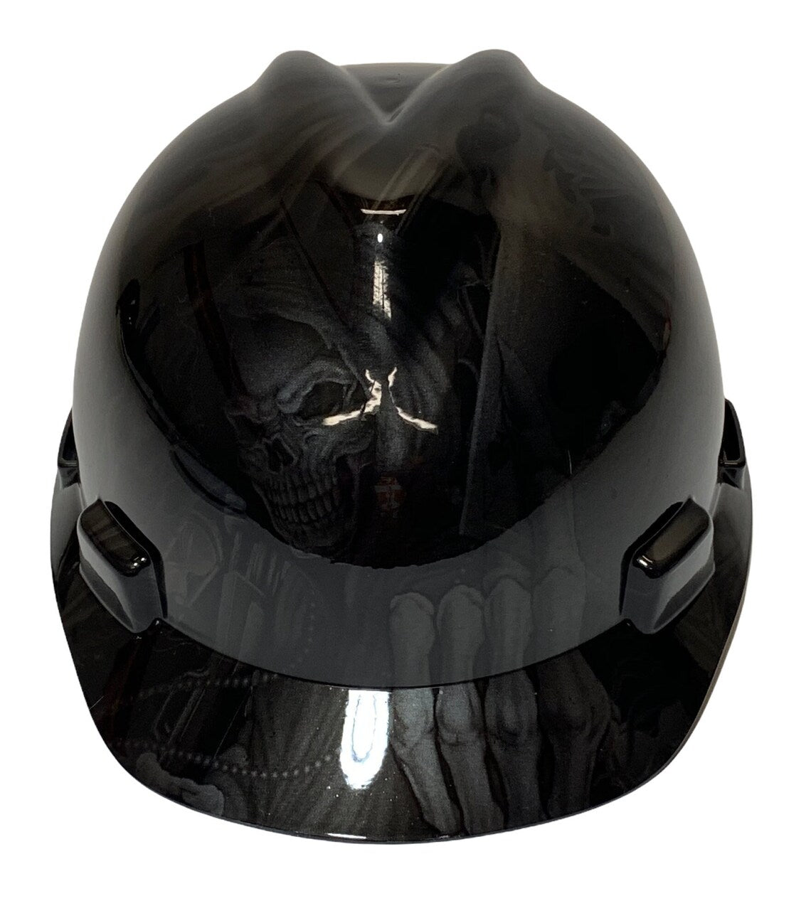 Custom Hard Hat Metallic Graphite Ace of Skulls MSA VGard Cap Style