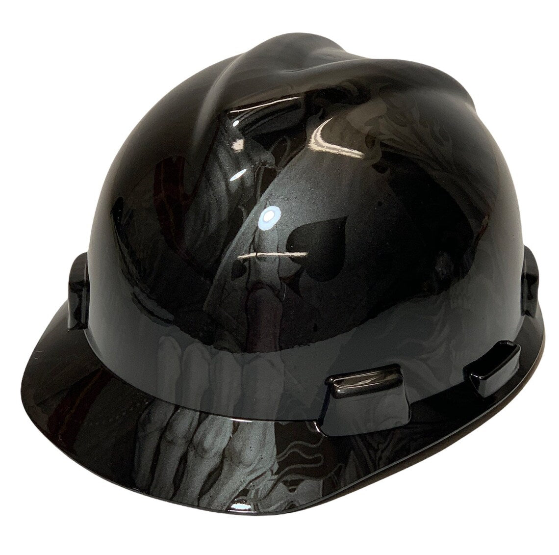 Custom Hard Hat Metallic Graphite Ace of Skulls MSA VGard Cap Style