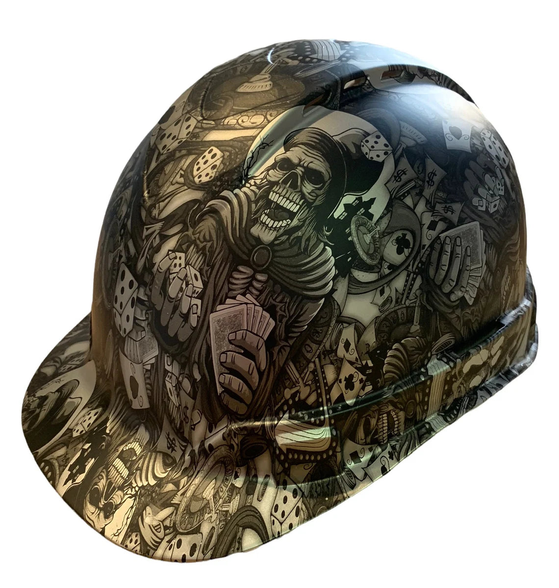 Custom Hydro Dipped Hard Hat Silver Metallic Gambler Vented Ridgeline Cap Style