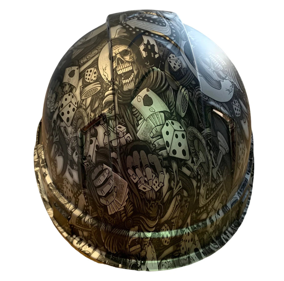 Custom Hydro Dipped Hard Hat Silver Metallic Gambler Vented Ridgeline Cap Style