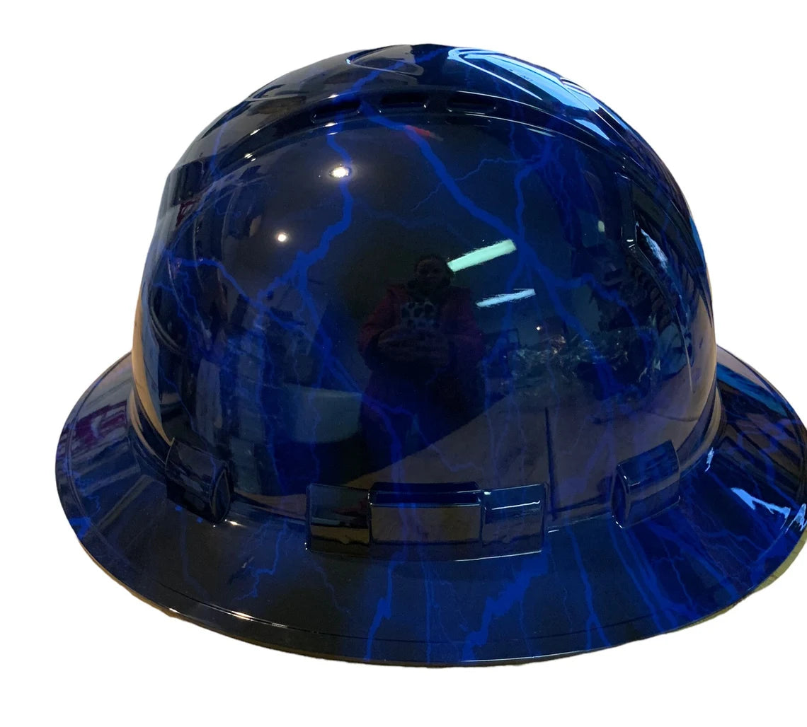 Hydro Dipped Hard Hat Ridgeline Full Brim Custom Blue Lightning Vented