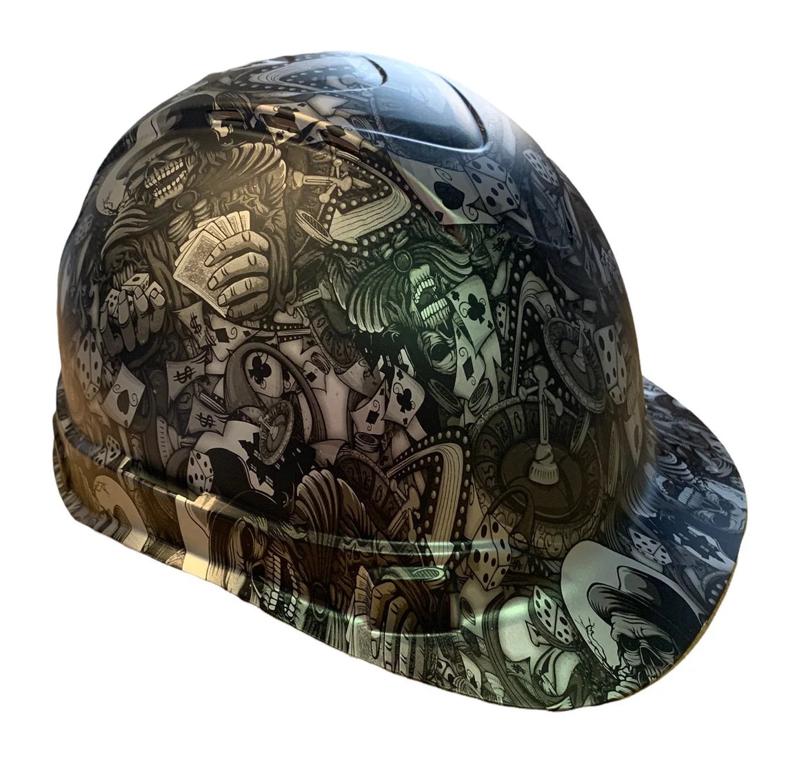 Custom Hydro Dipped Hard Hat Silver Metallic Gambler Vented Ridgeline Cap Style