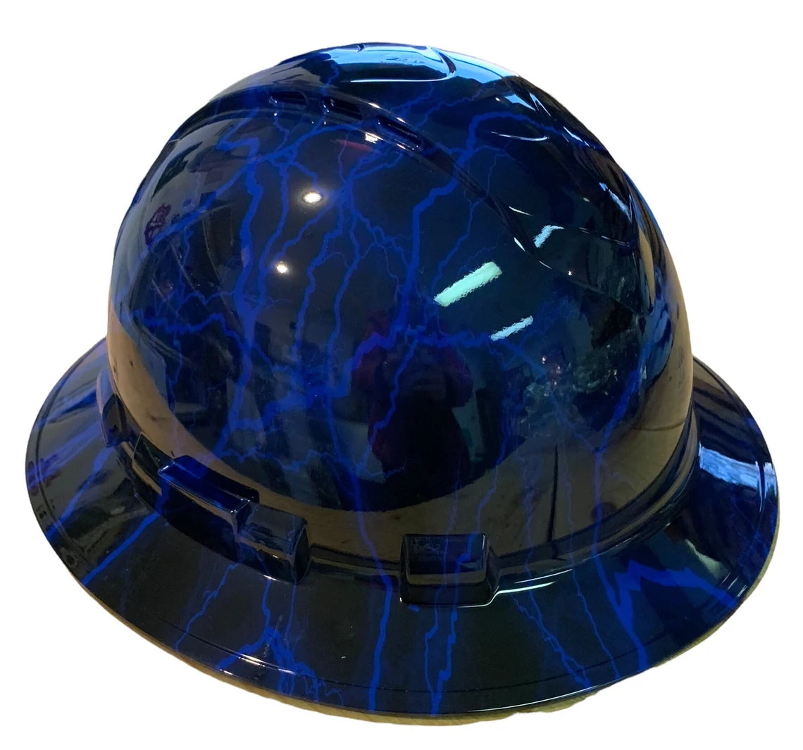 Hydro Dipped Hard Hat Ridgeline Full Brim Custom Blue Lightning Vented