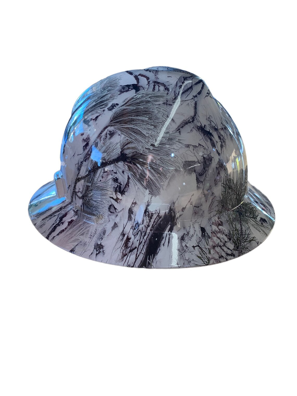 Custom Hard Hat White Thunder Ridge Camo Hydro Dipped Full Brim MSA VGard