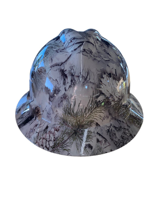 Custom Hard Hat White Thunder Ridge Camo Hydro Dipped Full Brim MSA VGard