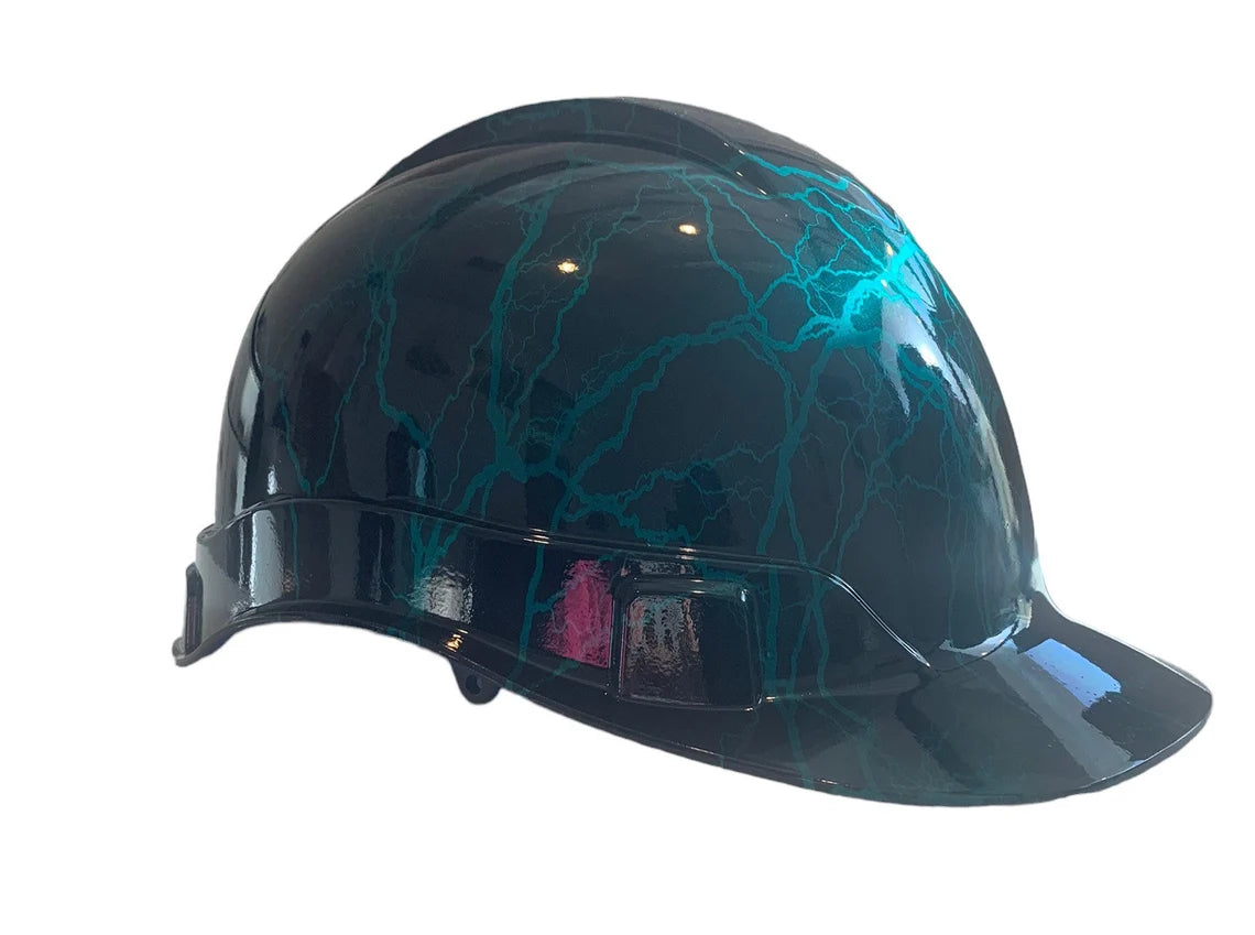 Custom Hydro Dipped Kandy Blue Green Lightning Hard Hat Ridgeline Cap Style