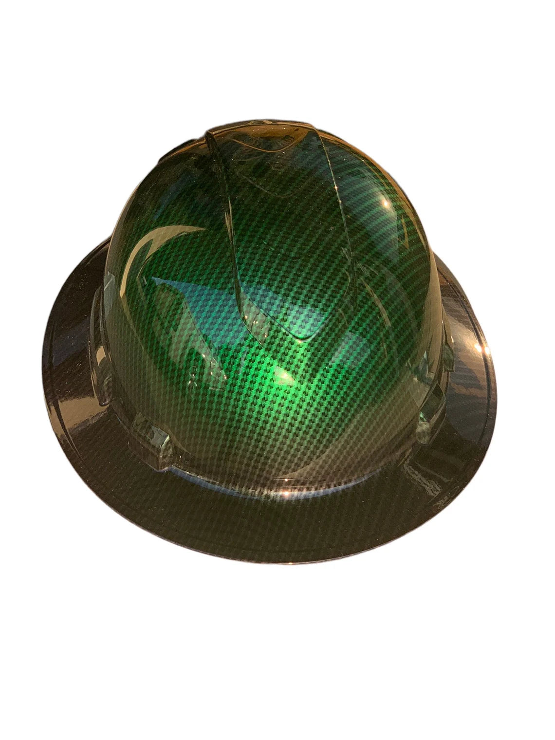 Custom Hard Hat Ridgeline Full Brim Green Purple 2 Toned Translucent Carbon Fiber Hydro Dipped