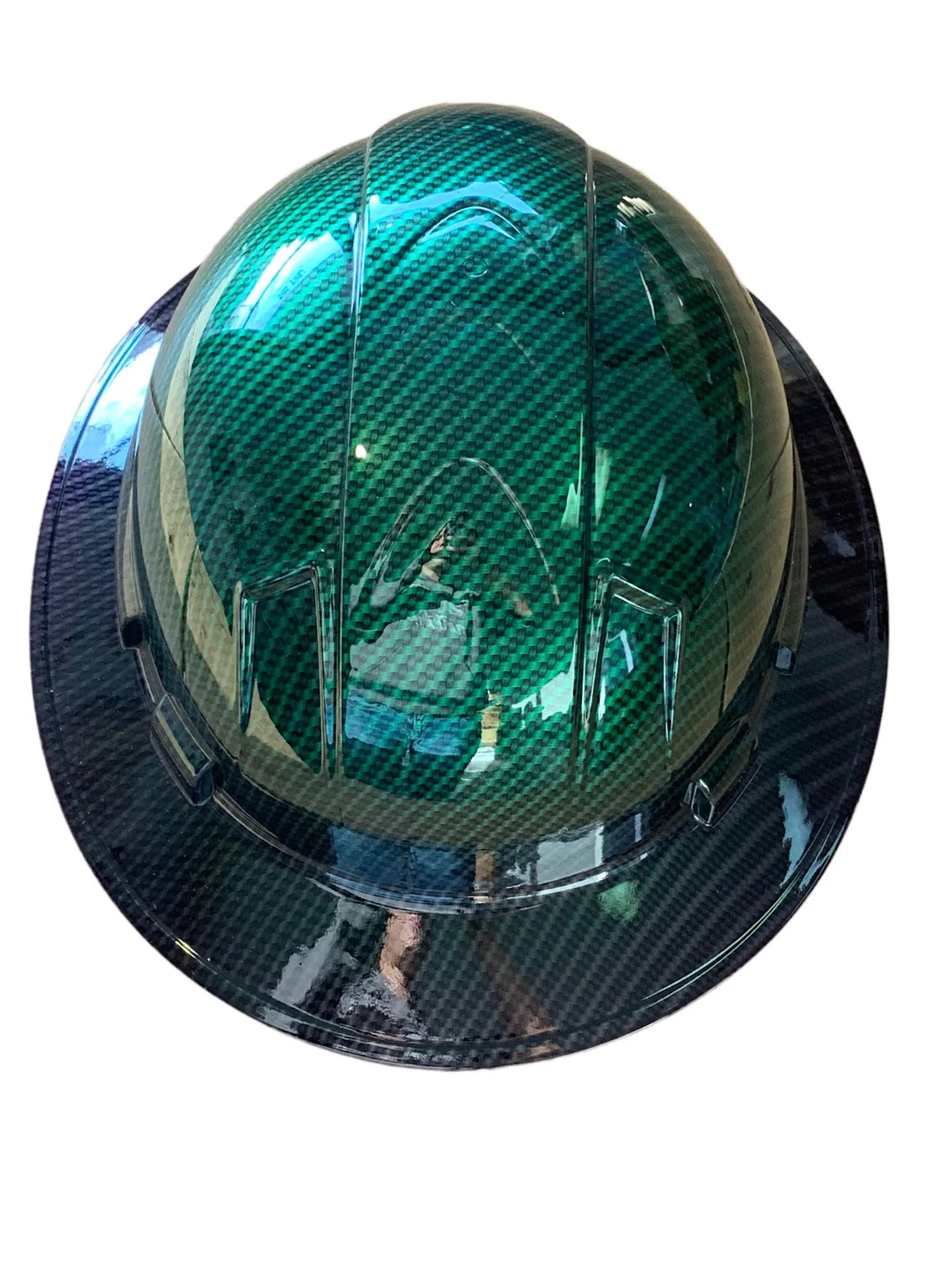 Custom Hard Hat Ridgeline Full Brim Green Purple 2 Toned Translucent Carbon Fiber Hydro Dipped