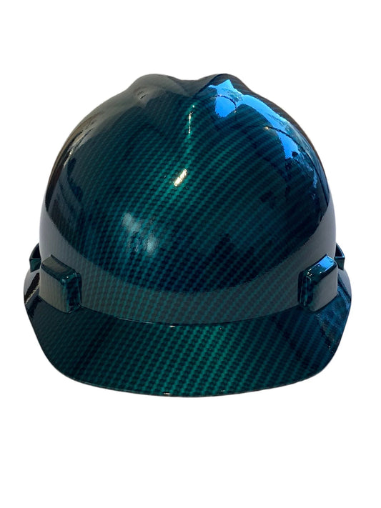 Hard Hat MSA V-Gard Cap Style Custom Hydro Dipped Kandy Blue Green Carbon Fiber