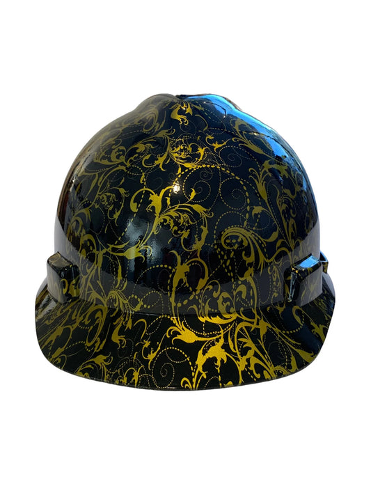 Hard Hat MSA V-Gard Cap Style Custom Hydro Dipped Kandy Gold Lilies