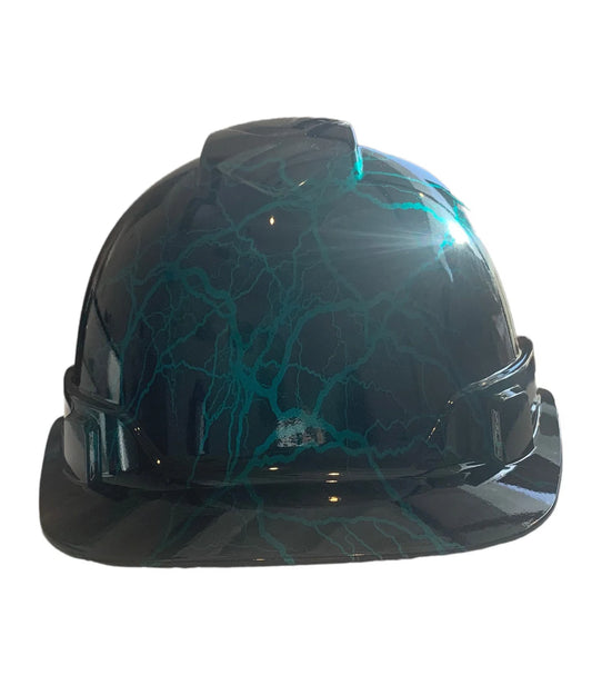 Custom Hydro Dipped Kandy Blue Green Lightning Hard Hat Ridgeline Cap Style