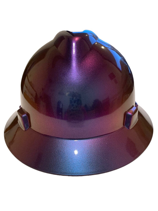 Custom Blue Purple Chameleon Hard Hat MSA V-Gard Full Brim