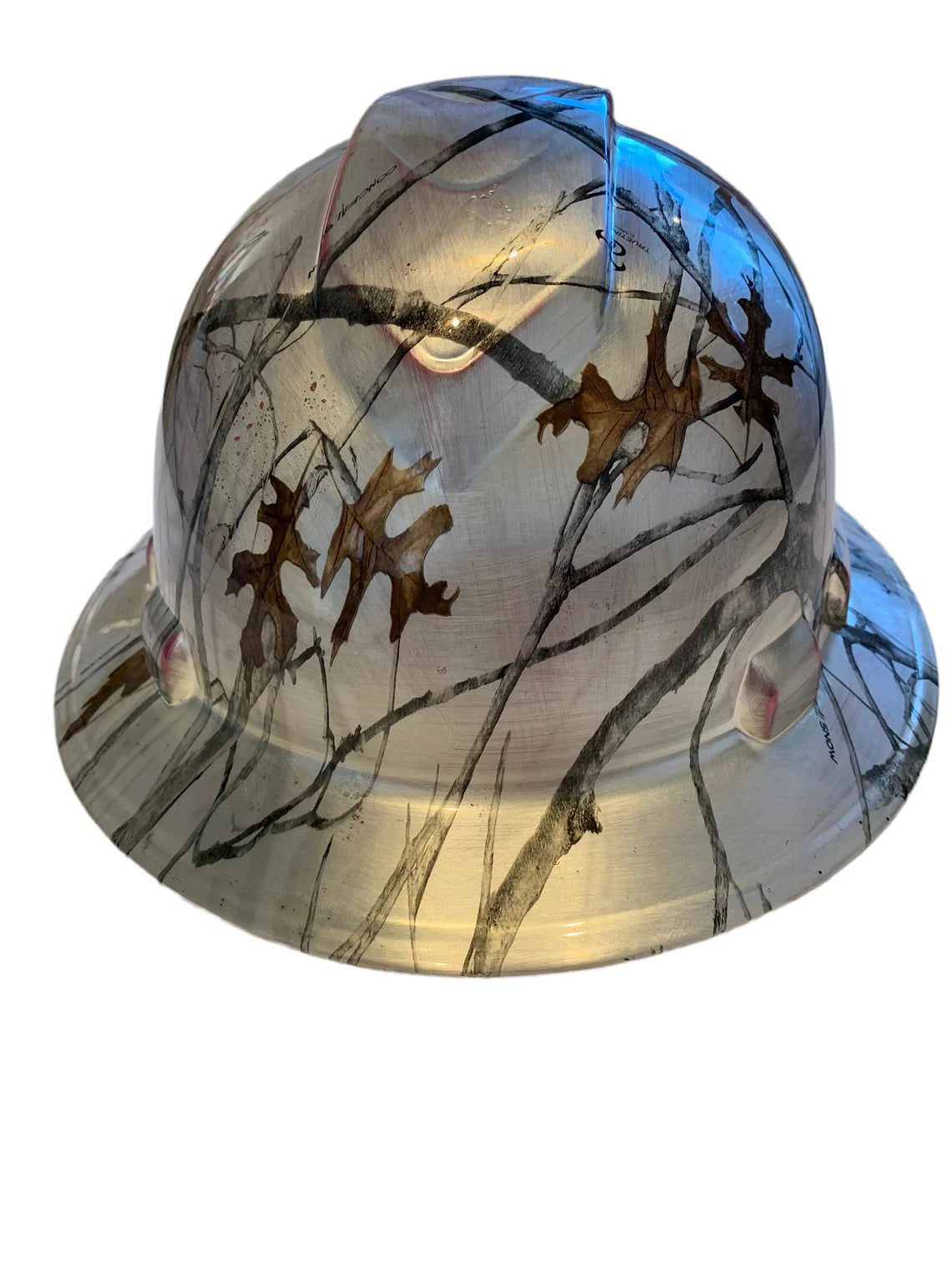 Custom Hard Hat Tarnished Silver/Pink Snow Camo Full Brim Ridgeline